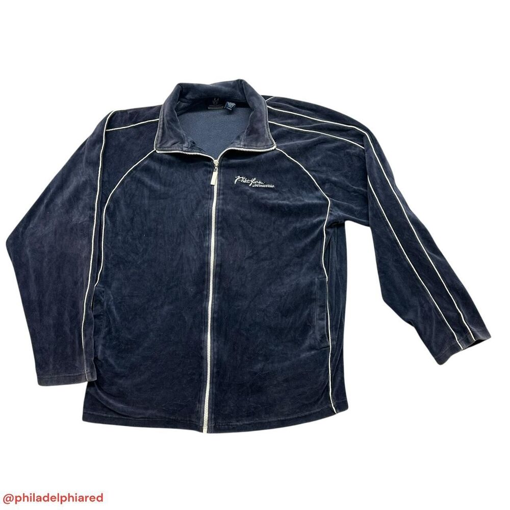Vintage Y2K 2000’s Phat Farm Loungewear Navy blue velour jacket mens Large